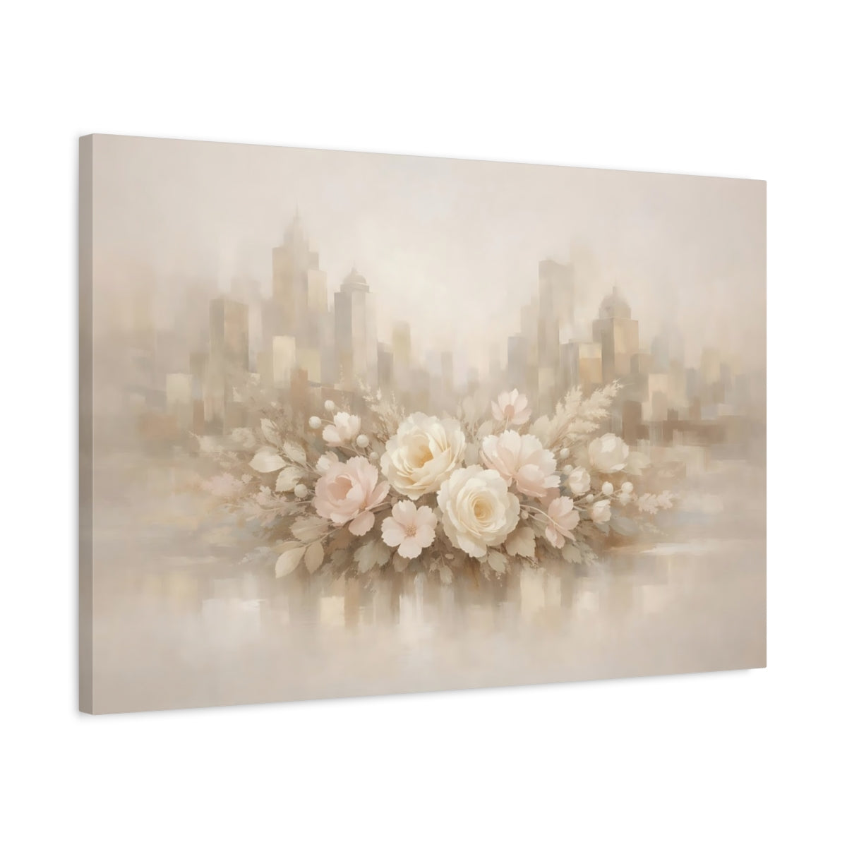Floral Neutral Abstract City Flowers - Canvas Wall Art Print