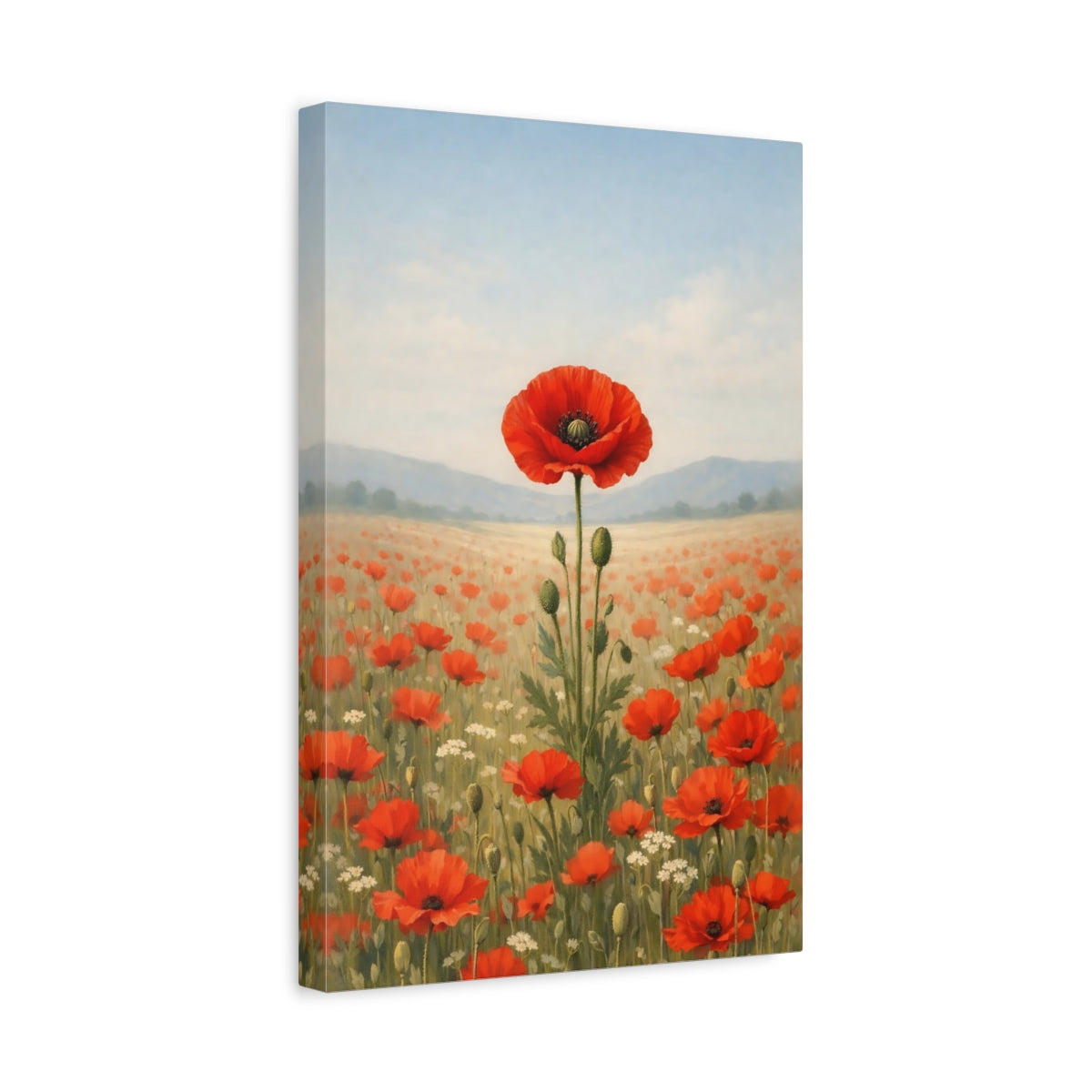 Side Mockup 4. Floral Poppies Red Poppies shown as stretched canvas wall art