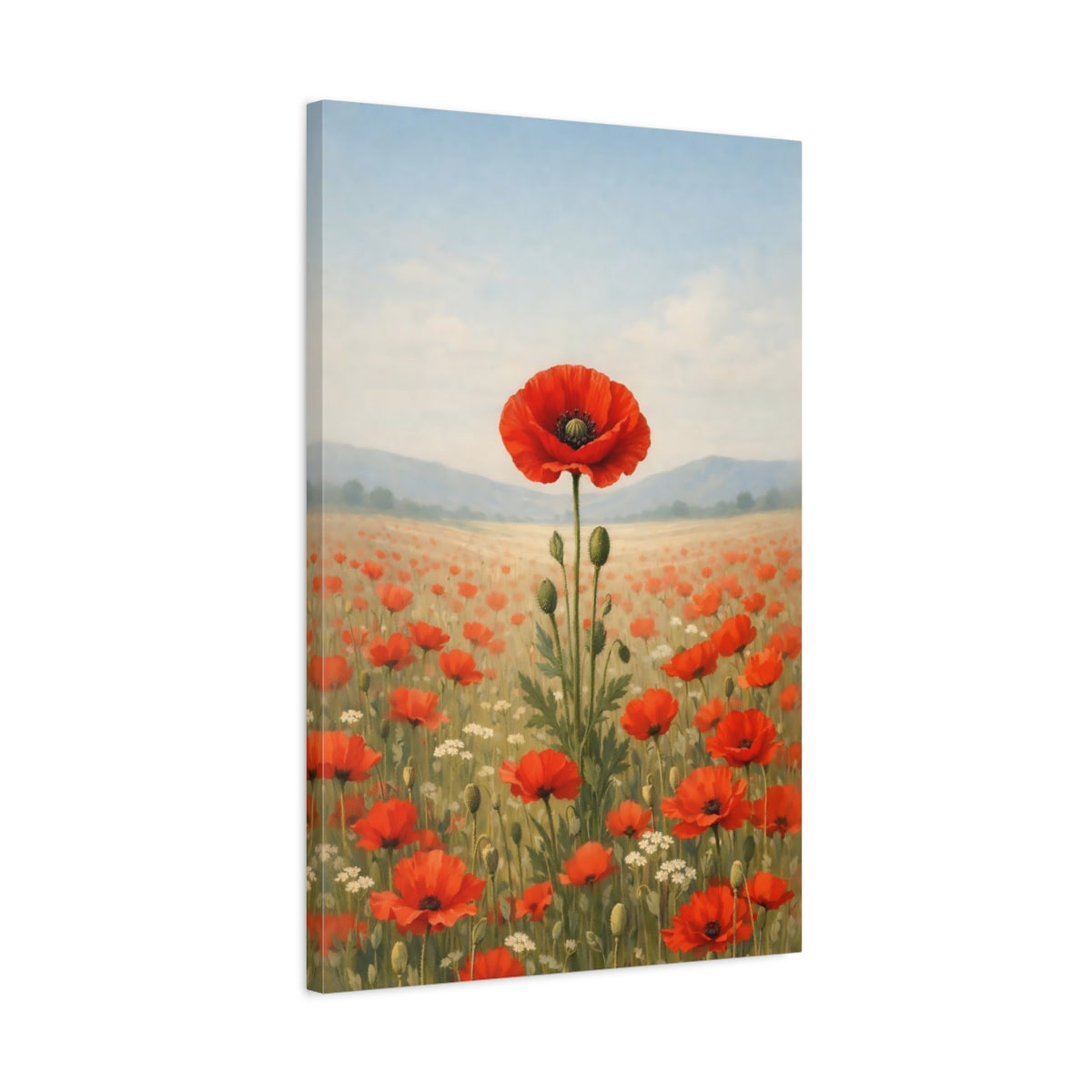 Side Mockup 2. Floral Poppies Red Poppies shown as stretched canvas wall art