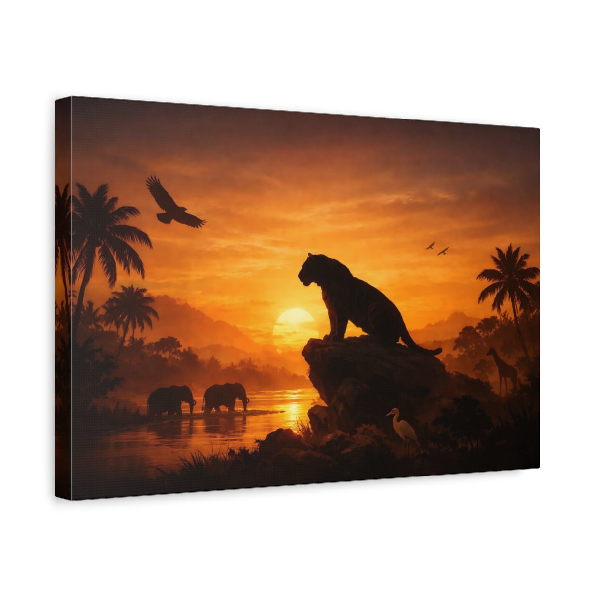 Golden Glow Tropical Wildlife Tiger Animals - Canvas Wall Art Print