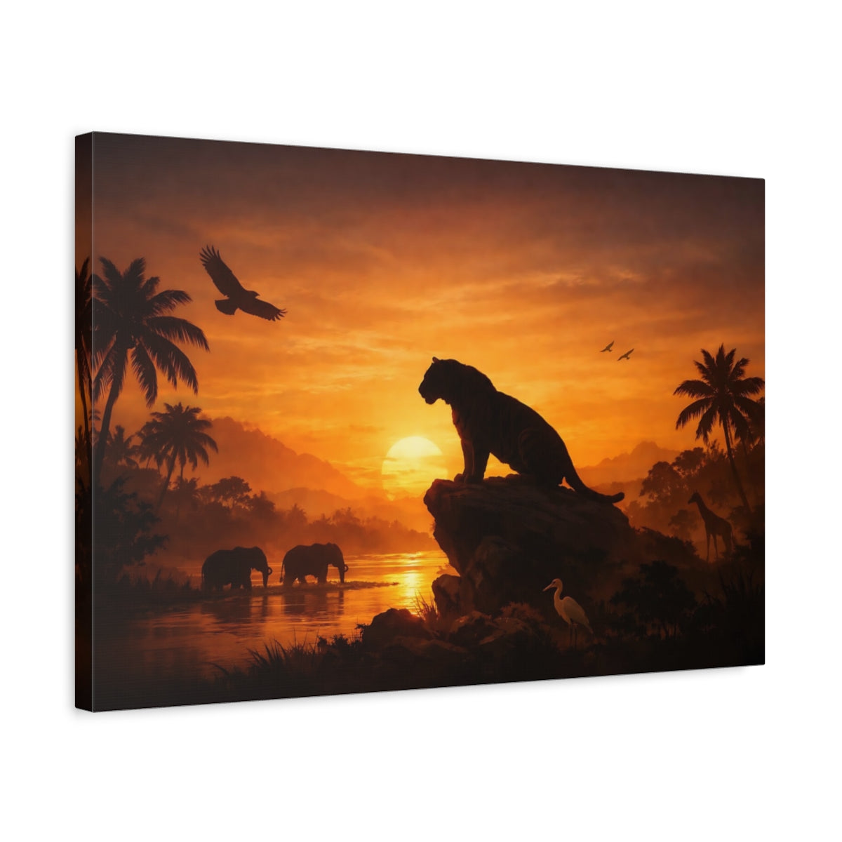 Golden Glow Tropical Wildlife Tiger Animals - Canvas Wall Art Print
