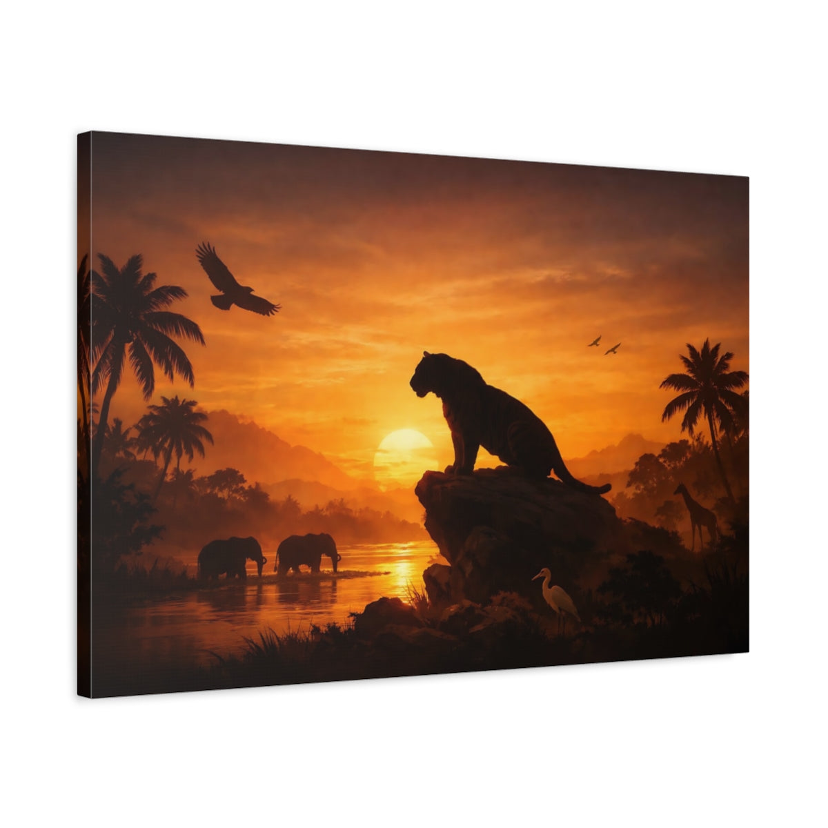 Golden Glow Tropical Wildlife Tiger Animals - Canvas Wall Art Print