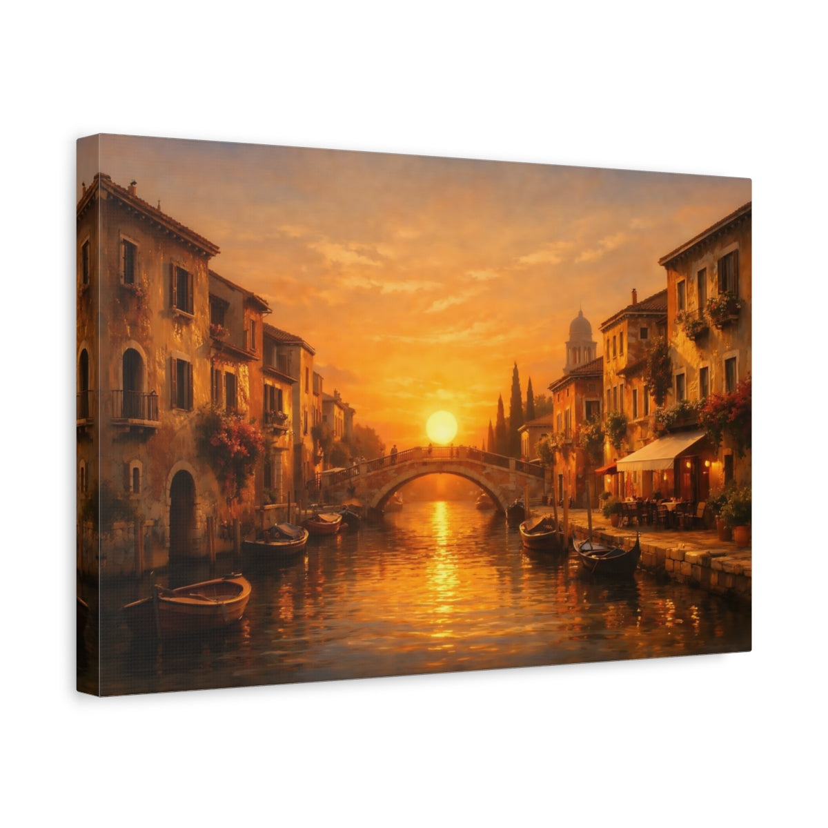 Golden Glow Mediterranean Canal Sunset Vintage - Canvas Wall Art Print