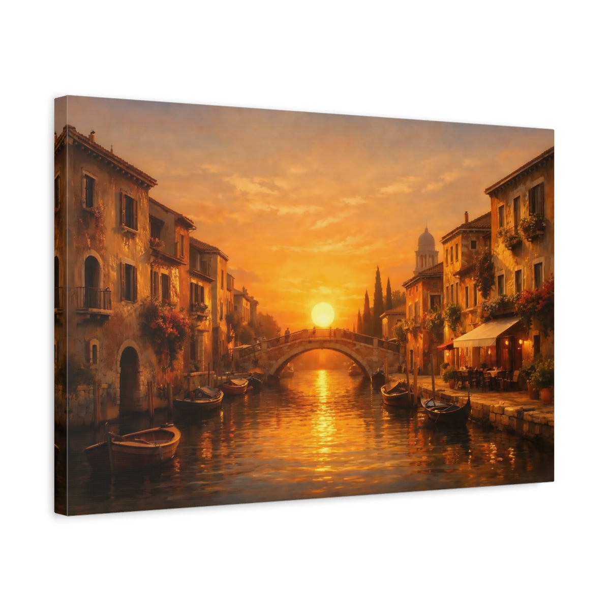 Golden Glow Mediterranean Canal Sunset Vintage - Canvas Wall Art Print