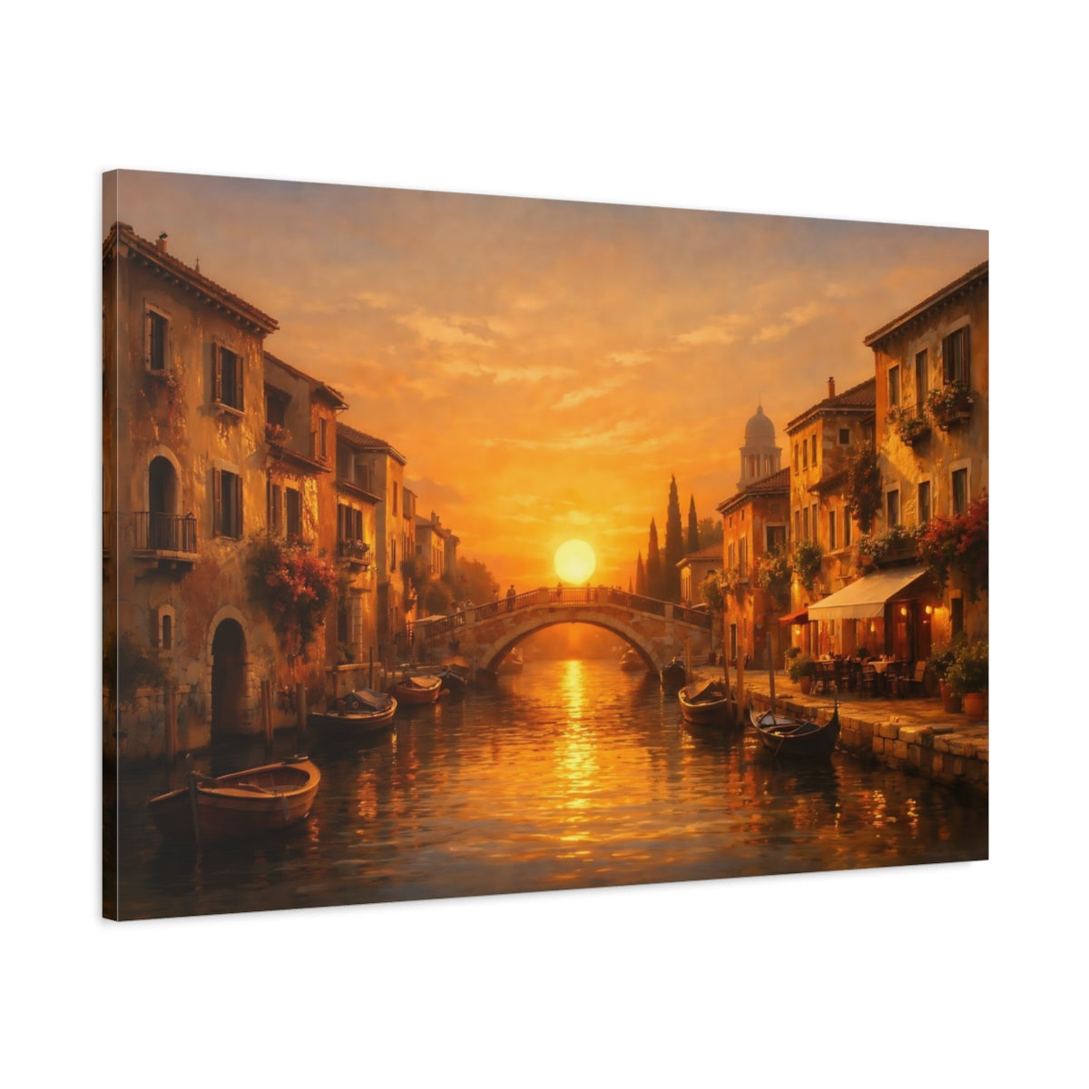 Golden Glow Mediterranean Canal Sunset Vintage - Canvas Wall Art Print
