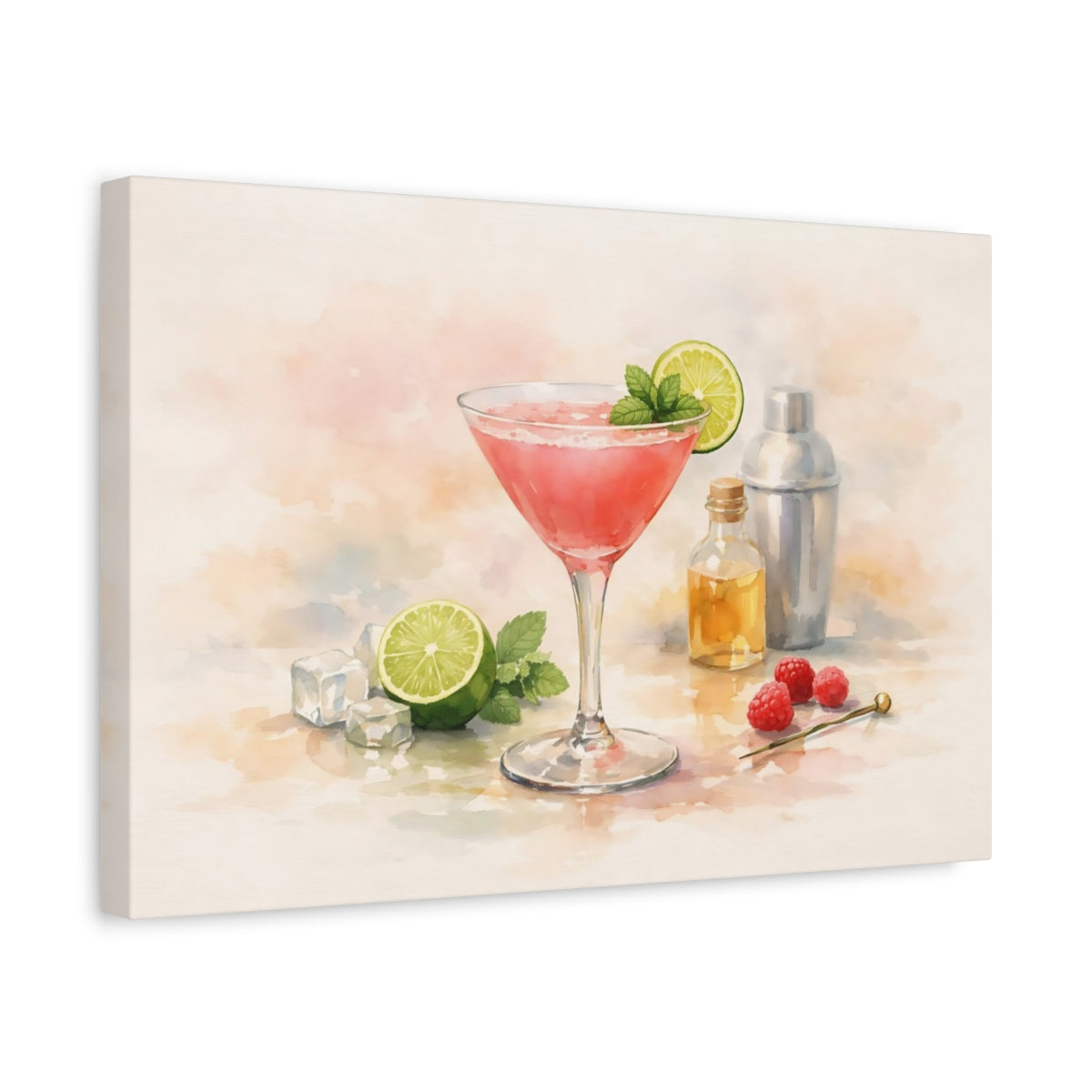 Watercolor Cocktail Glass Nature - Canvas Wall Art Print
