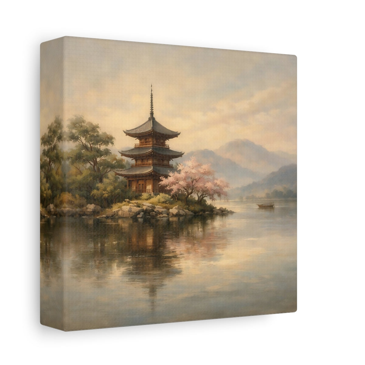 Side Mockup 1. Nature Pagoda Pagoda Landscape shown as stretched canvas wall art