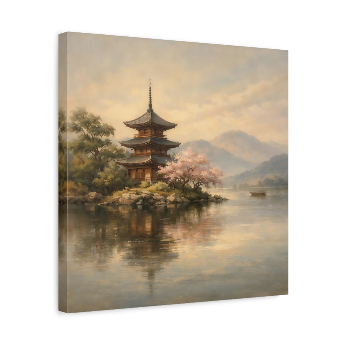Side Mockup 6. Nature Pagoda Pagoda Landscape shown as stretched canvas wall art
