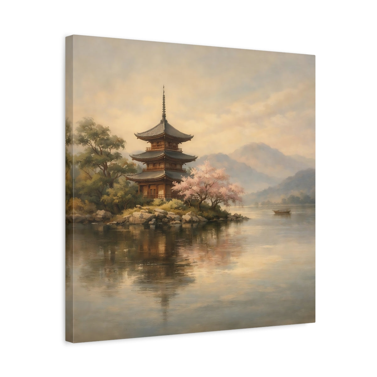 Side Mockup 5. Nature Pagoda Pagoda Landscape shown as stretched canvas wall art