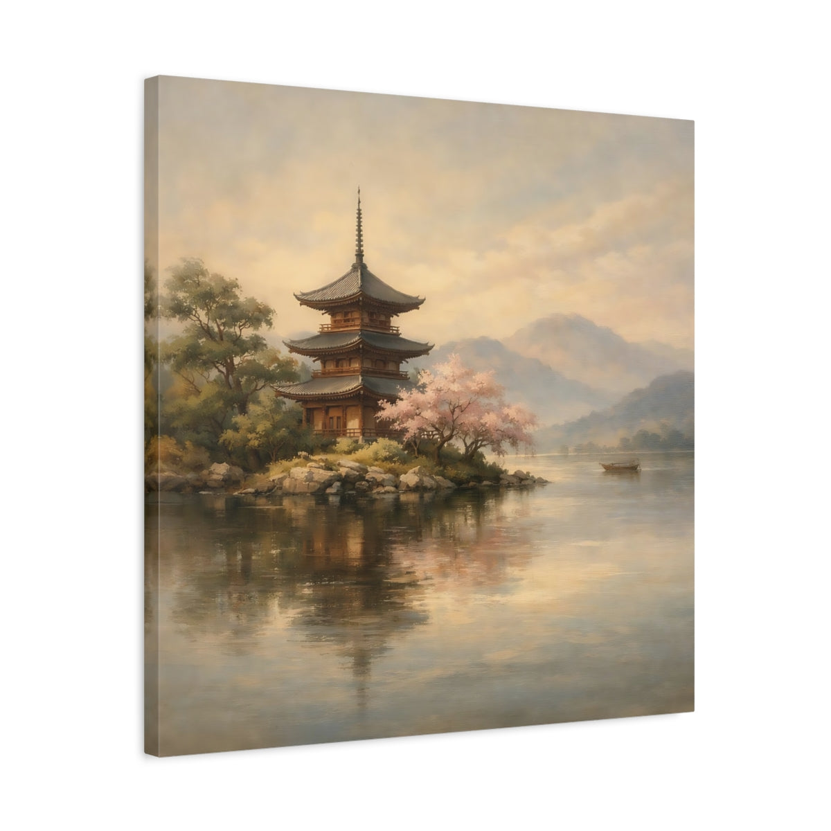 Side Mockup 4. Nature Pagoda Pagoda Landscape shown as stretched canvas wall art