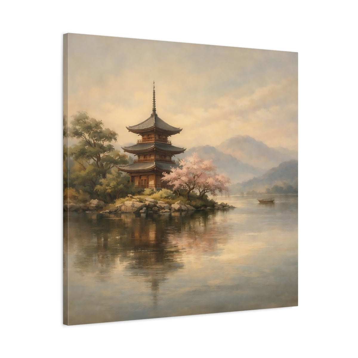 Side Mockup 3. Nature Pagoda Pagoda Landscape shown as stretched canvas wall art
