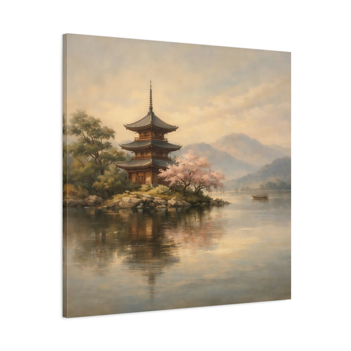 Side Mockup 2. Nature Pagoda Pagoda Landscape shown as stretched canvas wall art