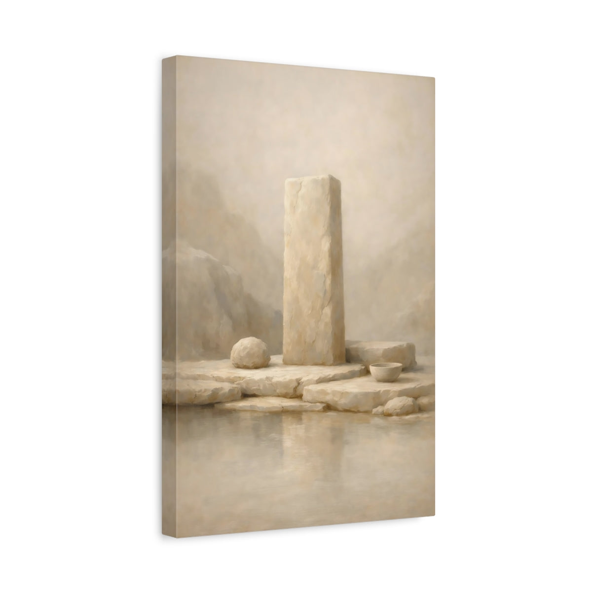 Side Mockup 4. Nature Stone Monument Beige Monolith shown as stretched canvas wall art