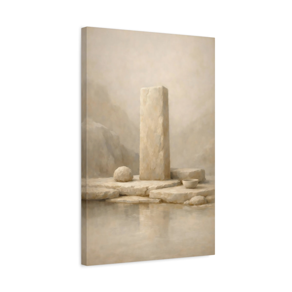 Side Mockup 3. Nature Stone Monument Beige Monolith shown as stretched canvas wall art