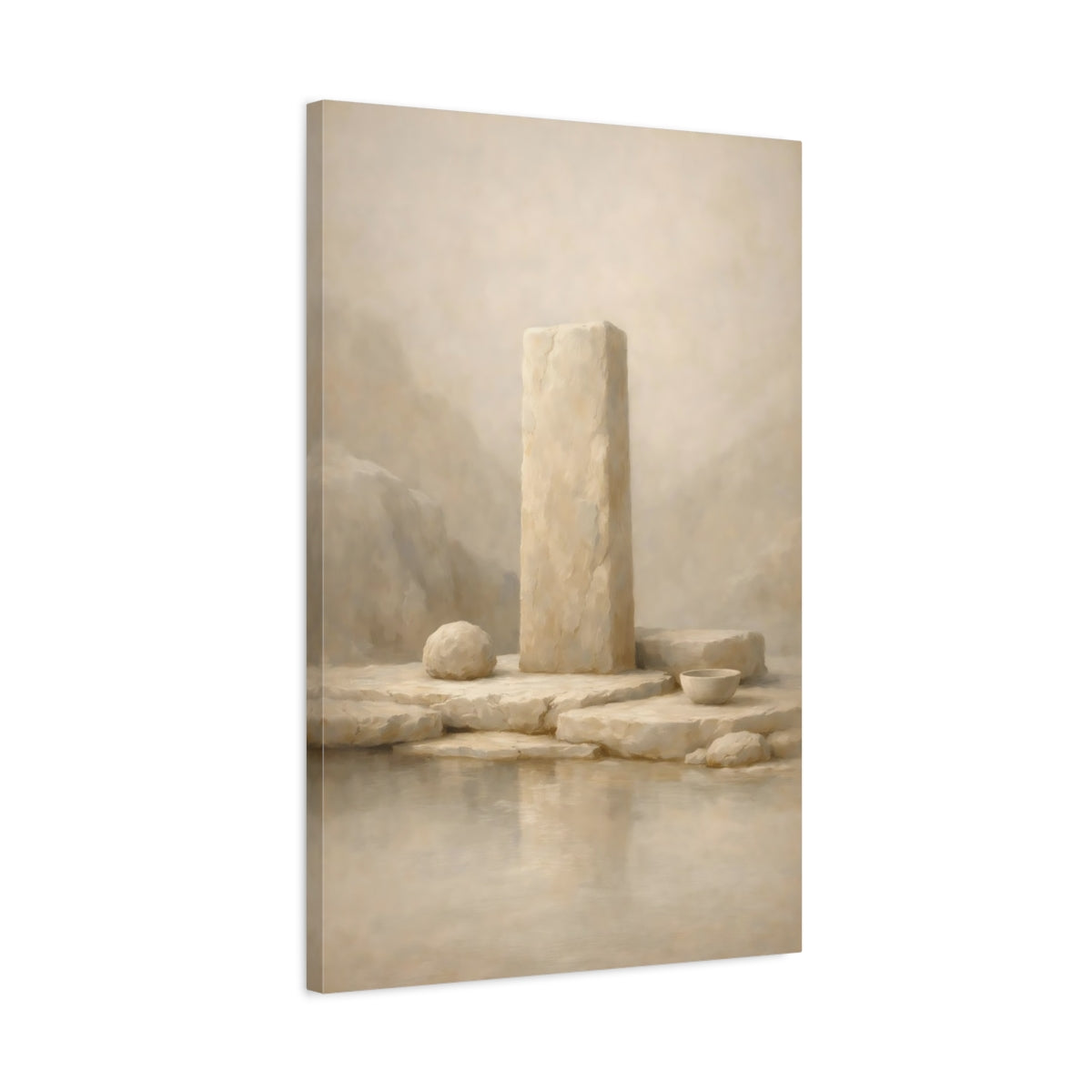 Side Mockup 2. Nature Stone Monument Beige Monolith shown as stretched canvas wall art