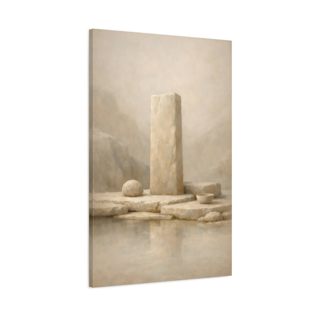 Side Mockup 1. Nature Stone Monument Beige Monolith shown as stretched canvas wall art