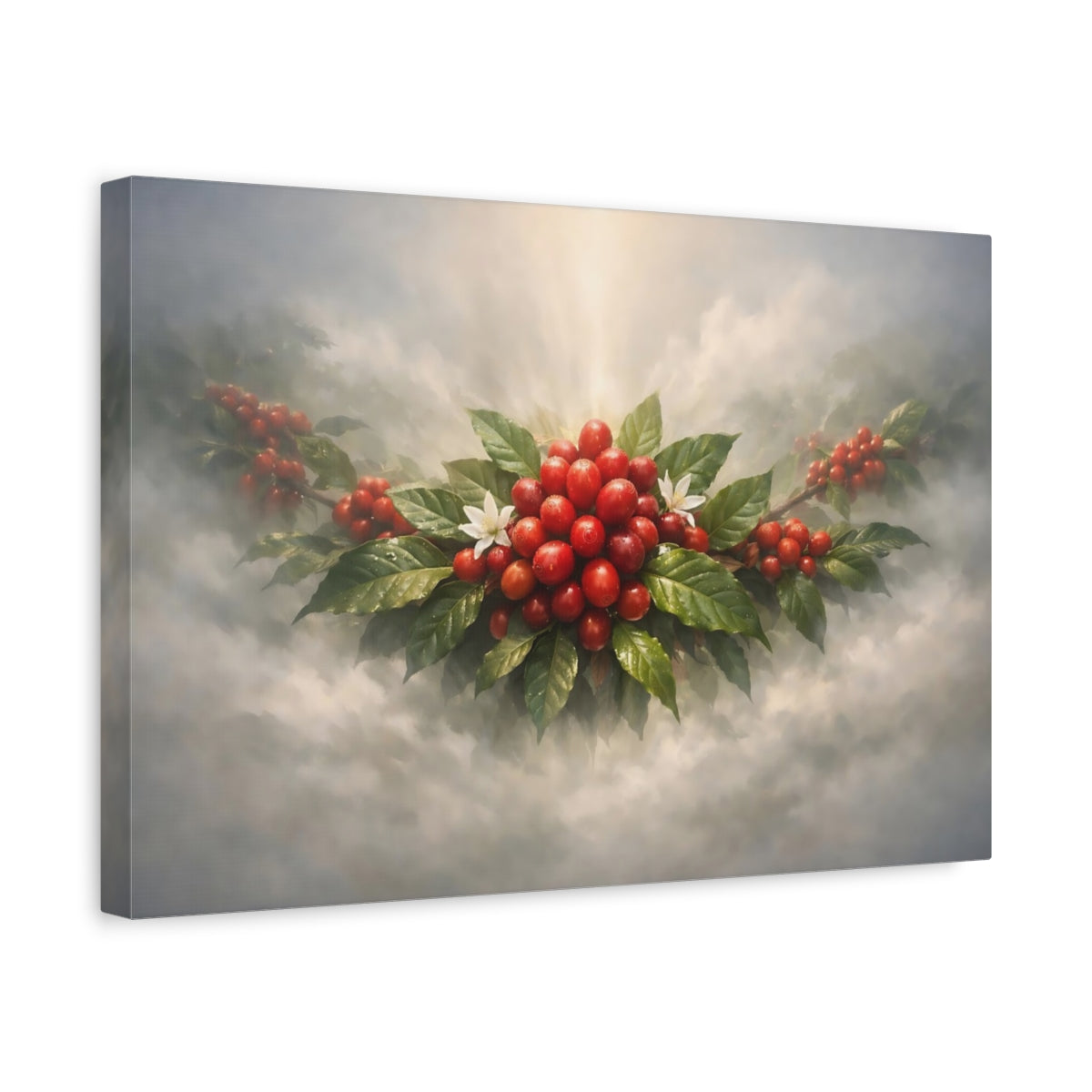 Mist Depth Coffee Branch Cherries Nature - Canvas Wall Art Print
