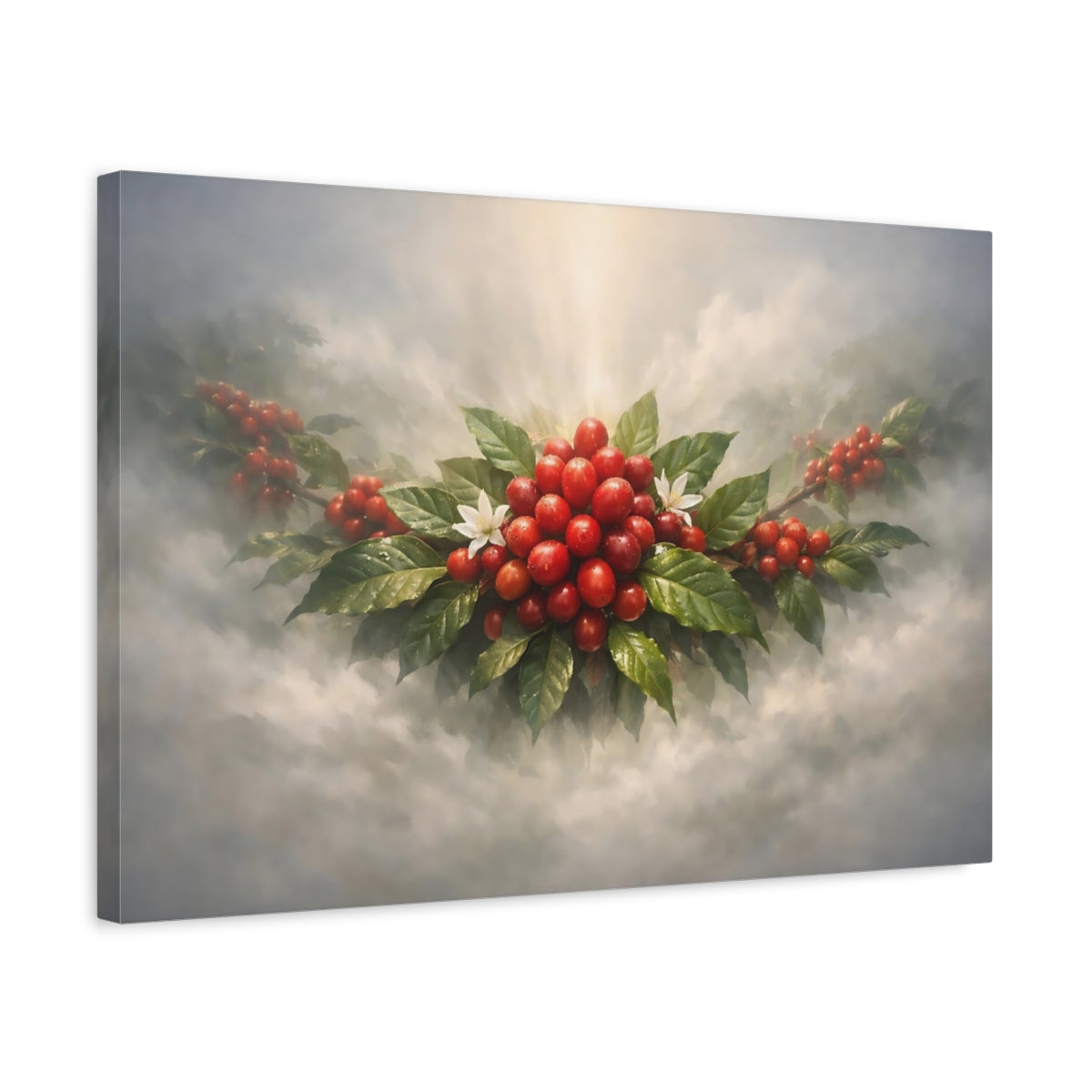 Mist Depth Coffee Branch Cherries Nature - Canvas Wall Art Print