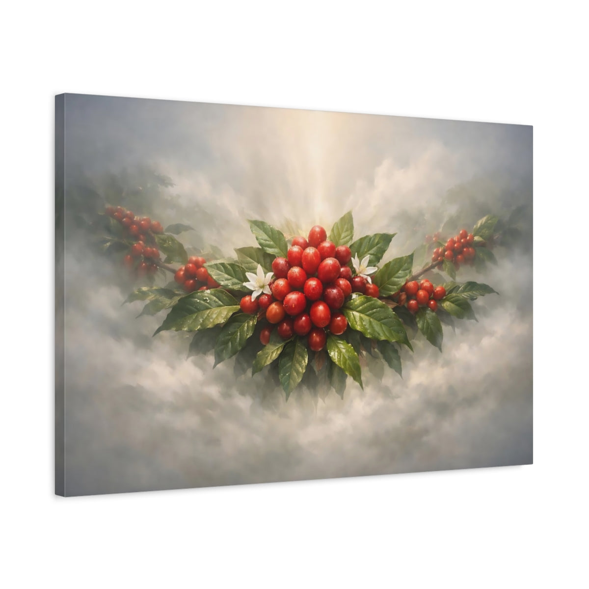 Mist Depth Coffee Branch Cherries Nature - Canvas Wall Art Print
