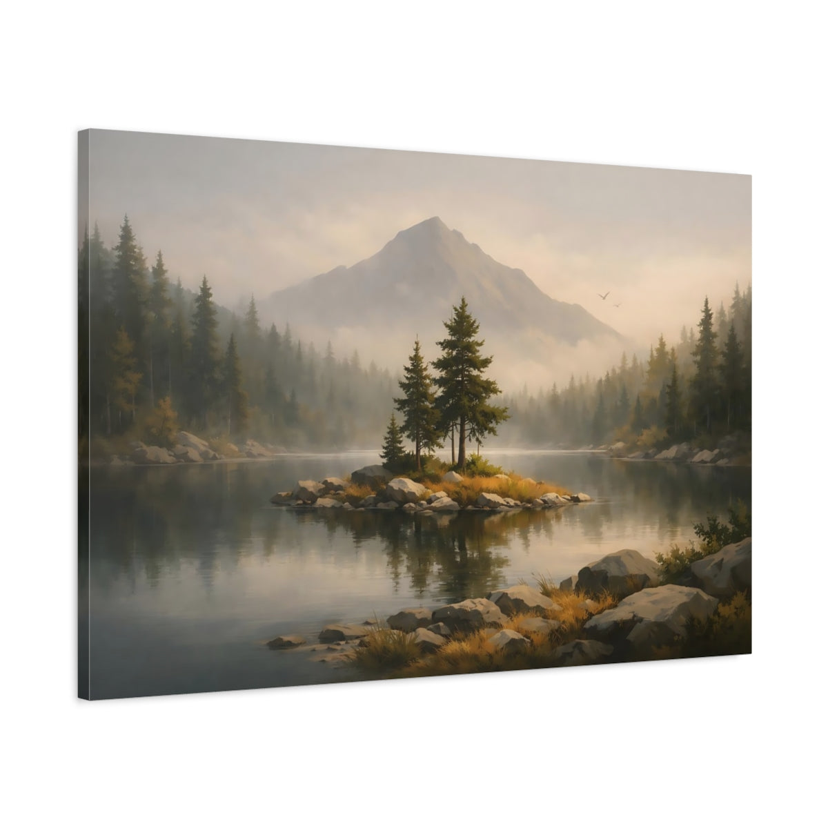 Modern Forest Earth Tones Mountain Lake Nature - Canvas Wall Art Print