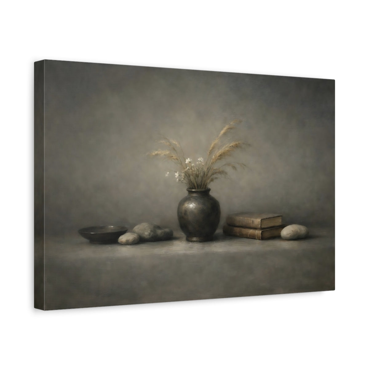 Side Mockup 4. Nature Dried Grass Vase Earthy Still Life shown as stretched canvas wall art