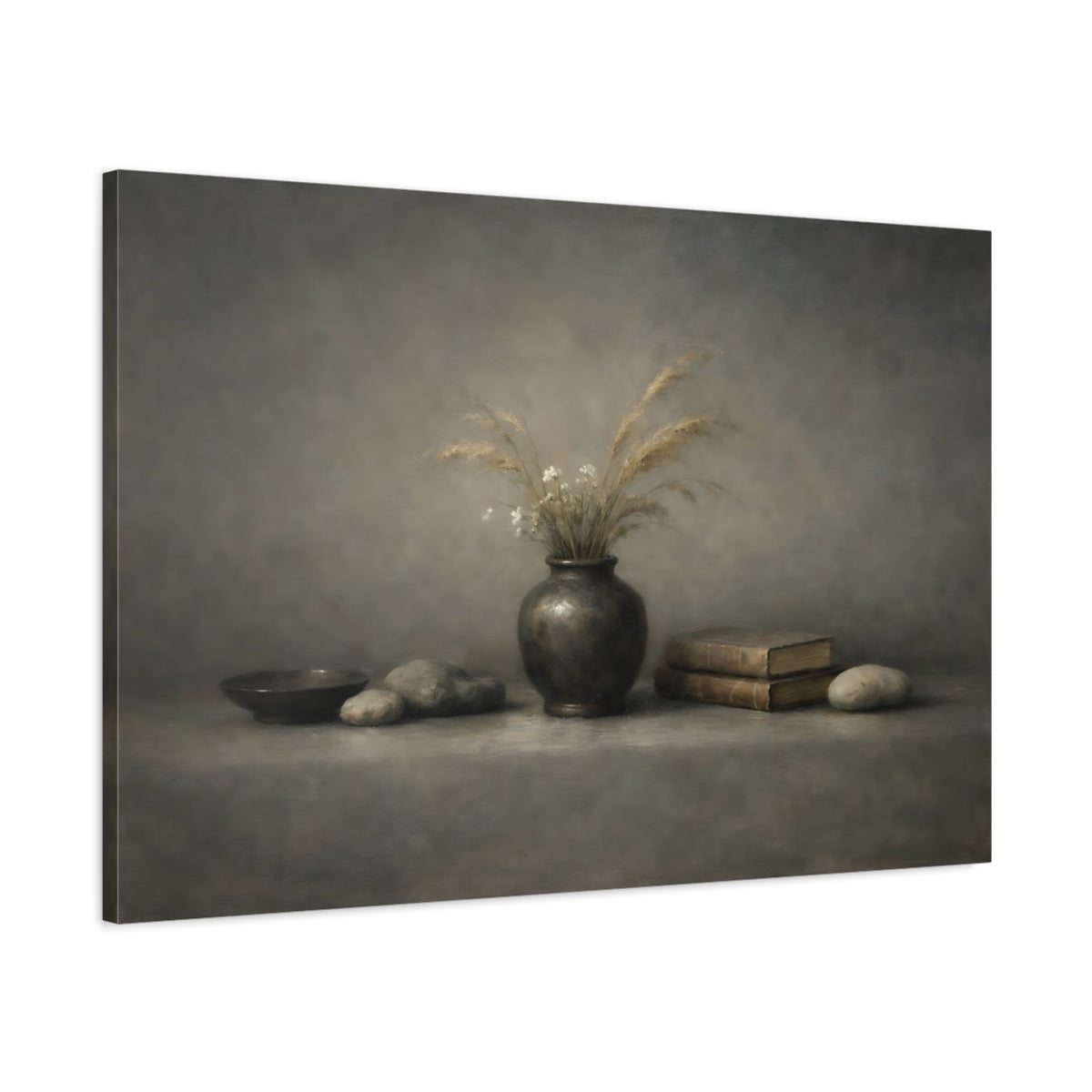 Side Mockup 1. Nature Dried Grass Vase Earthy Still Life shown as stretched canvas wall art