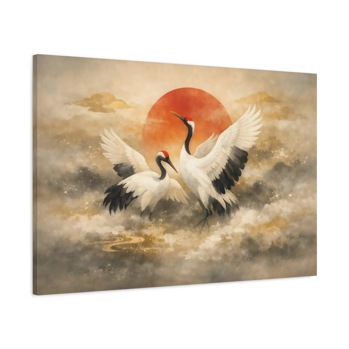Vintage Japanese Crane Cranes Birds - Canvas Wall Art Print