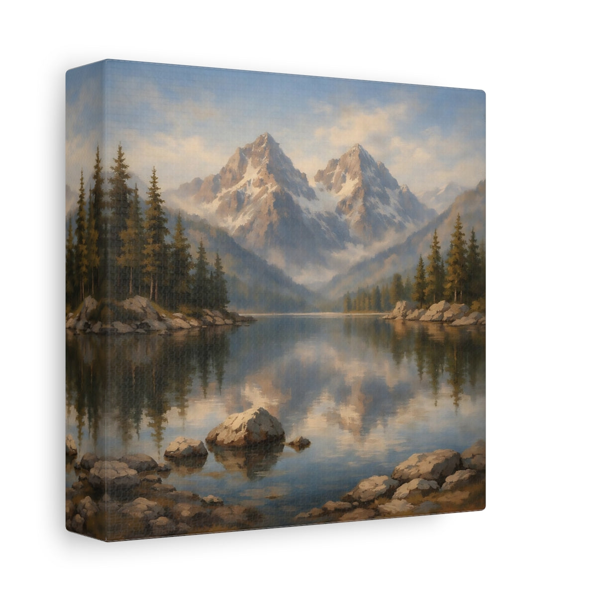 Side Mockup 1. Nature Mountain Lake Mountain Lake Landscape shown as stretched canvas wall art
