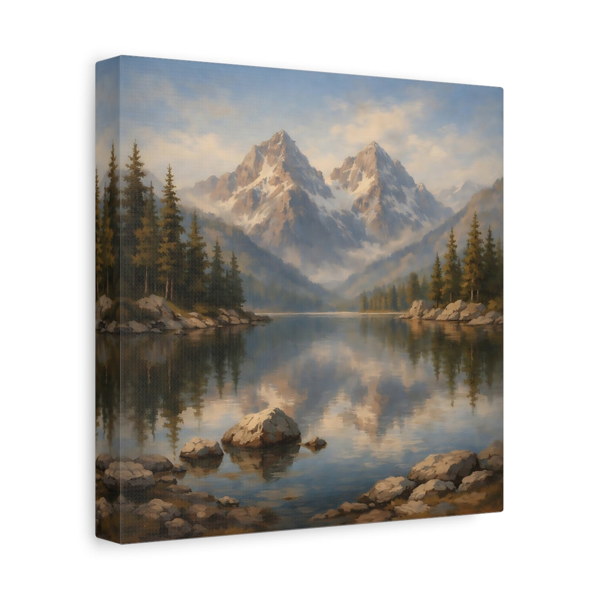 Side Mockup 9. Nature Mountain Lake Mountain Lake Landscape shown as stretched canvas wall art