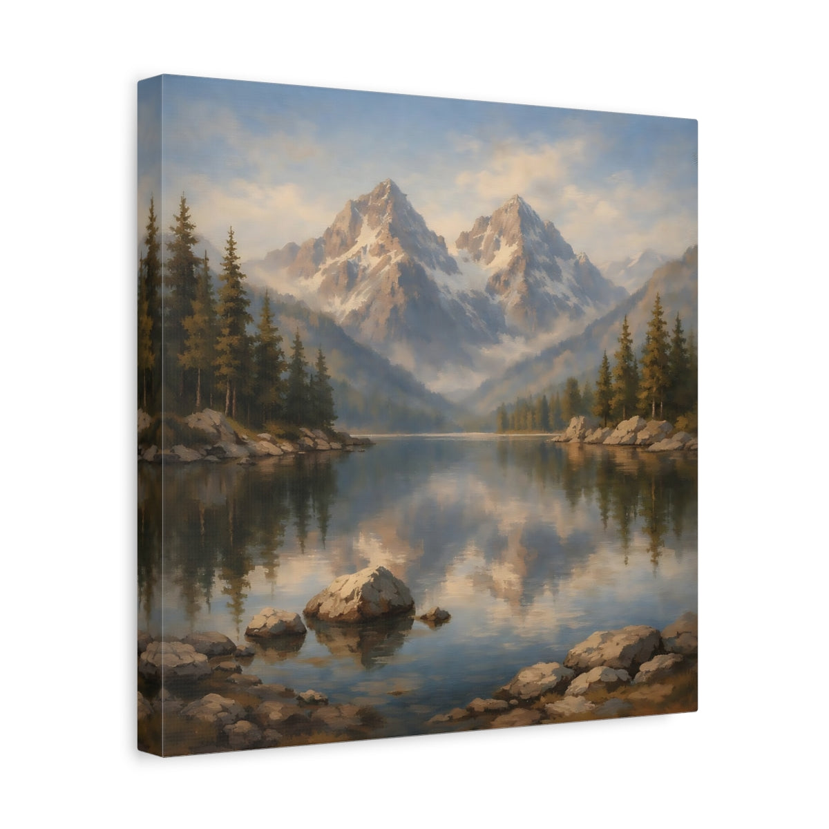 Side Mockup 7. Nature Mountain Lake Mountain Lake Landscape shown as stretched canvas wall art
