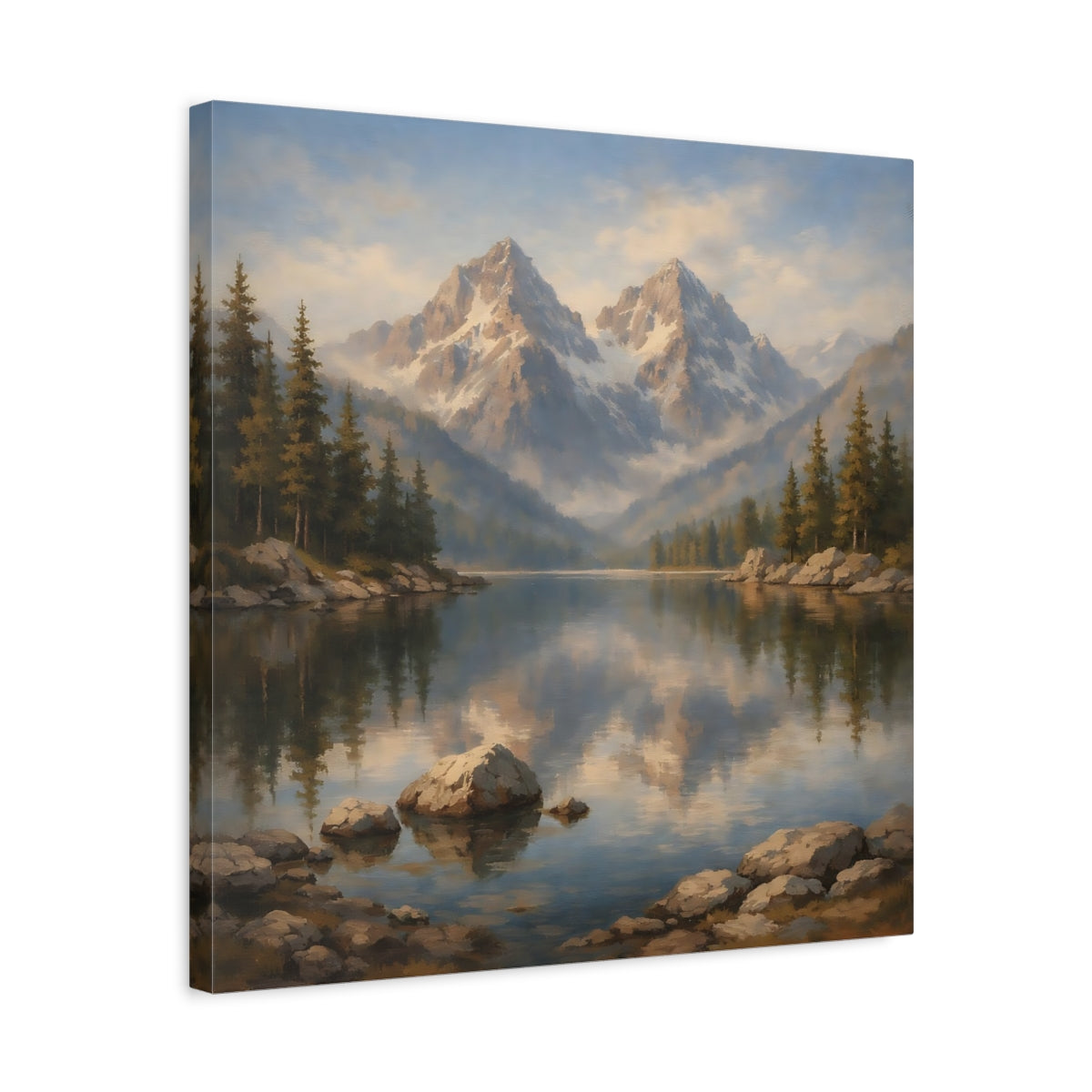Side Mockup 5. Nature Mountain Lake Mountain Lake Landscape shown as stretched canvas wall art