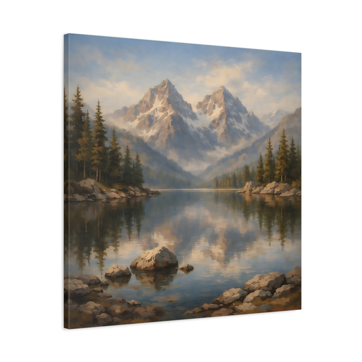 Side Mockup 3. Nature Mountain Lake Mountain Lake Landscape shown as stretched canvas wall art