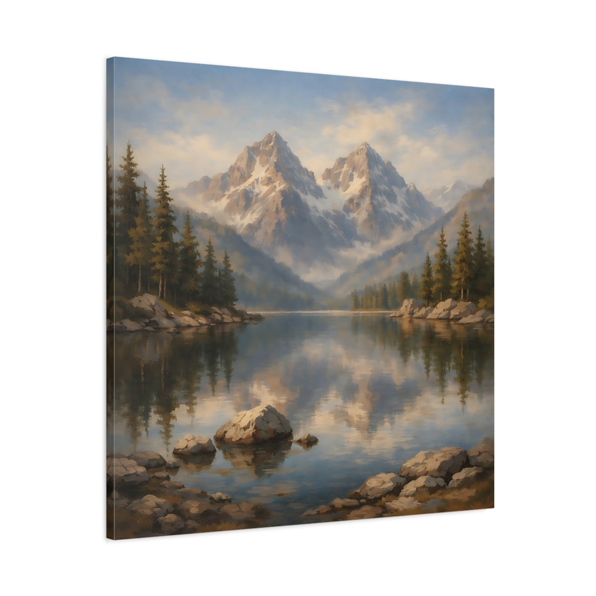 Side Mockup 2. Nature Mountain Lake Mountain Lake Landscape shown as stretched canvas wall art