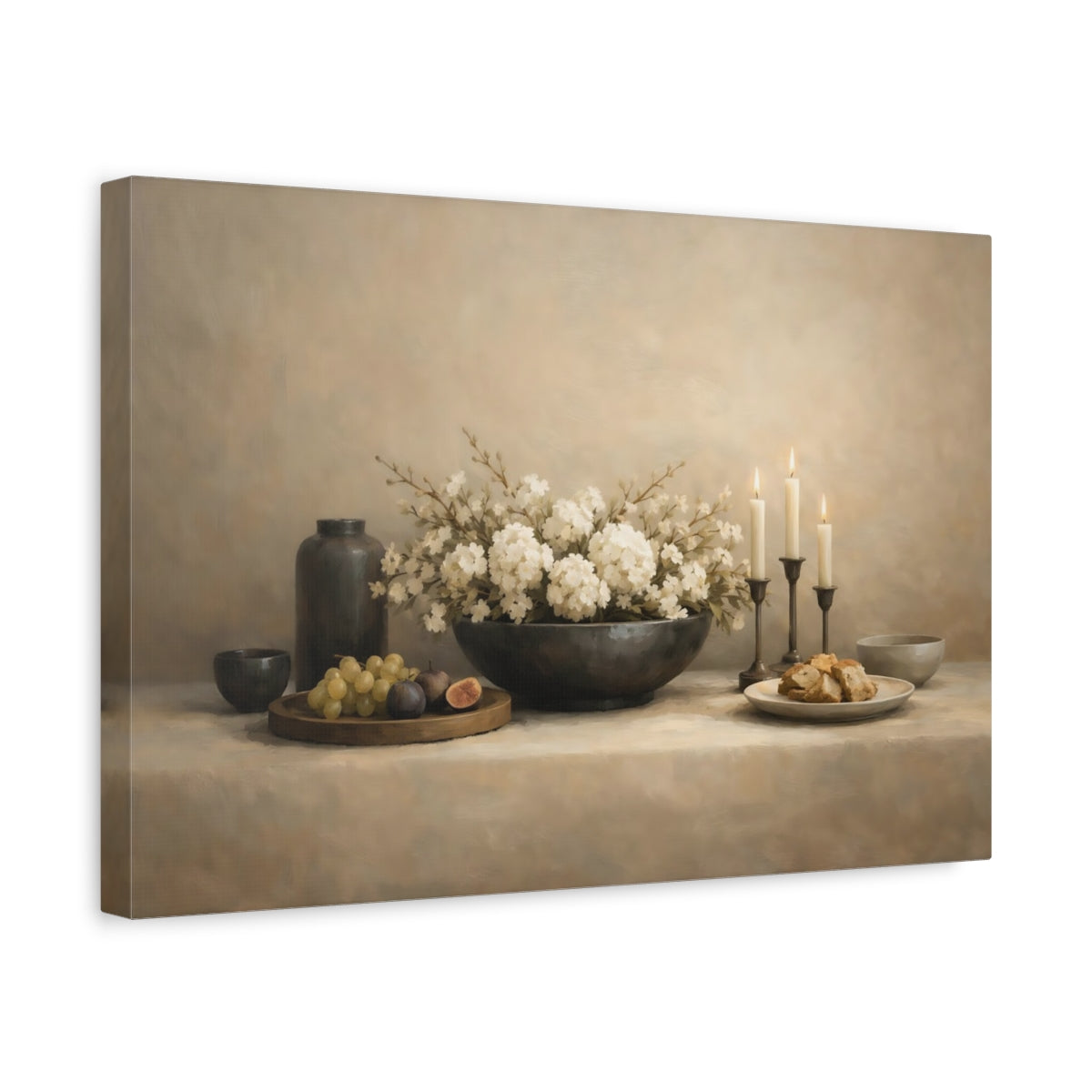 Side Mockup 4. Minimal Dining Table Wide Composition shown as stretched canvas wall art
