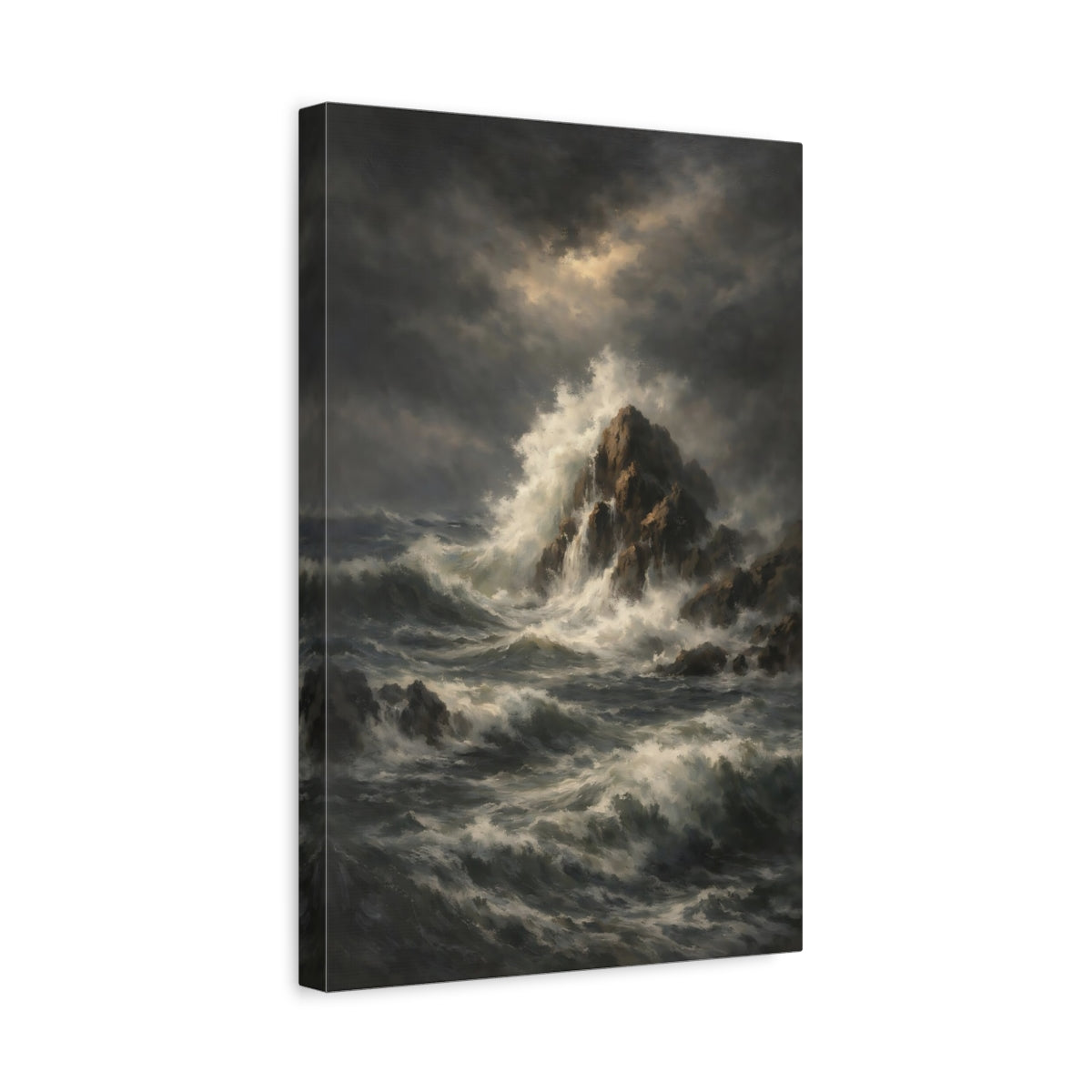 Side Mockup 4. Nature Ocean Waves Dark Ocean Art shown as stretched canvas wall art