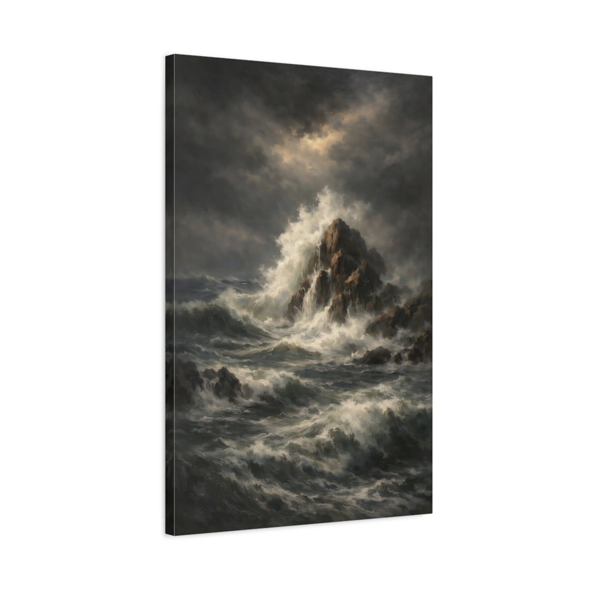 Side Mockup 2. Nature Ocean Waves Dark Ocean Art shown as stretched canvas wall art