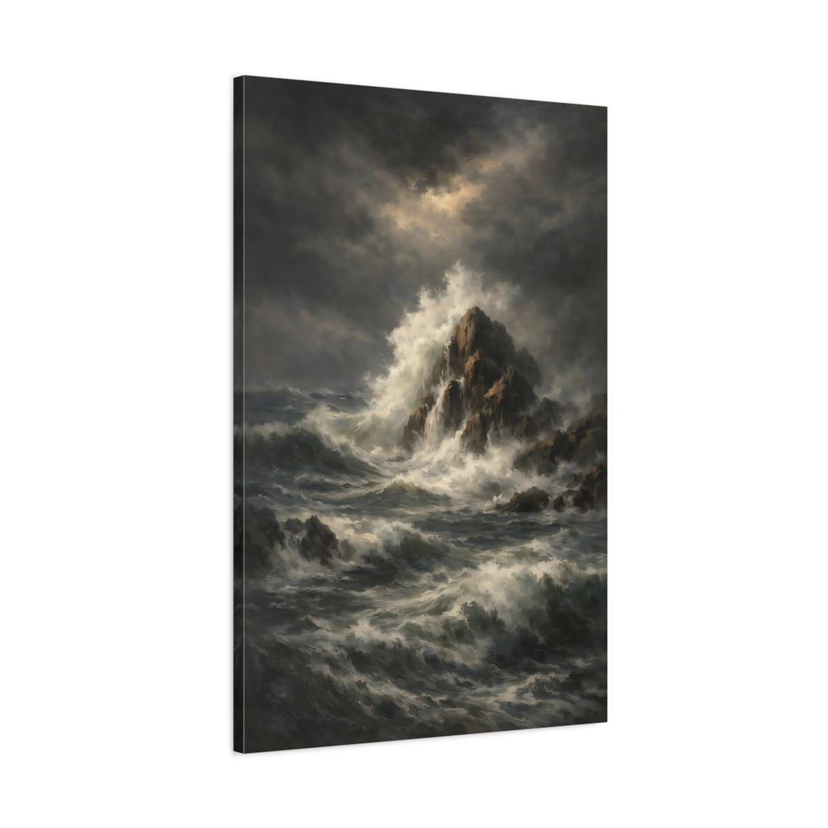Side Mockup 1. Nature Ocean Waves Dark Ocean Art shown as stretched canvas wall art