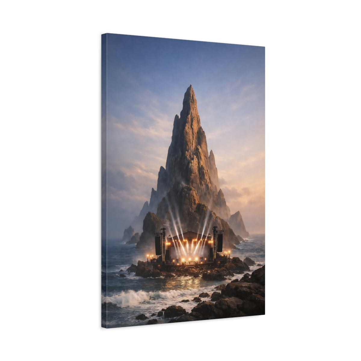 Side Mockup 2. Nature Concert Stage Dramatic Stage Landscape shown as stretched canvas wall art