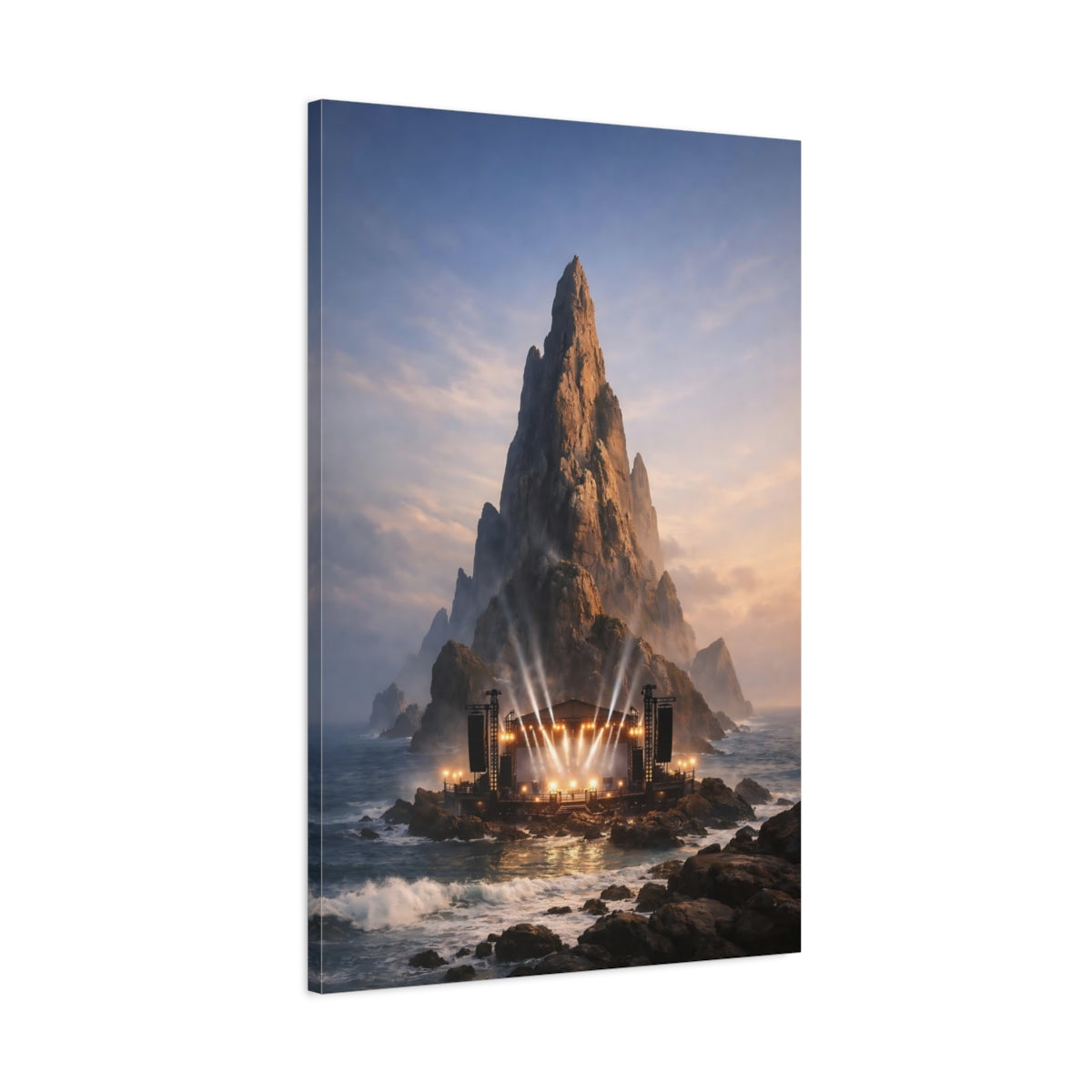 Side Mockup 1. Nature Concert Stage Dramatic Stage Landscape shown as stretched canvas wall art