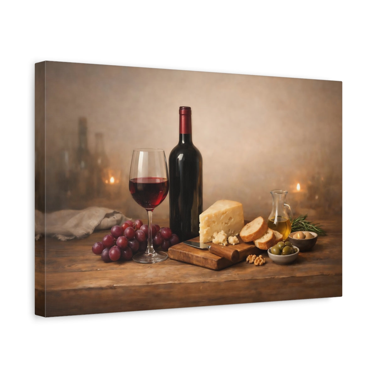 Modern Wine Time And Cheese Vintage - Canvas Wall Art Print