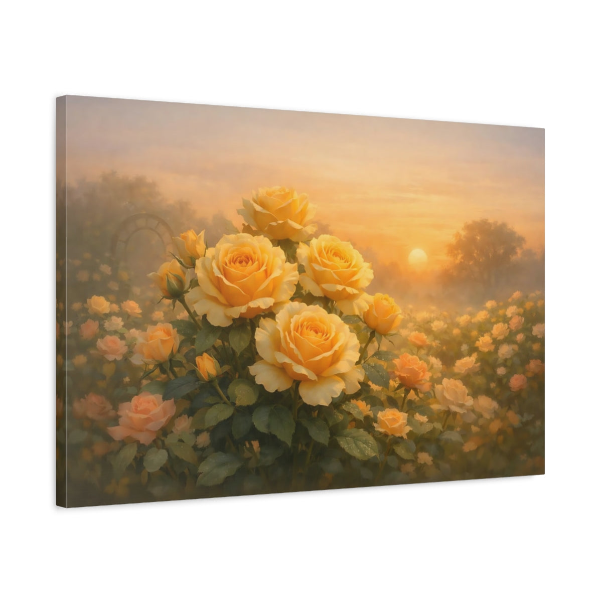 Jardin de roses Golden Glow Roses jaunes Fleurs - Impression sur toile