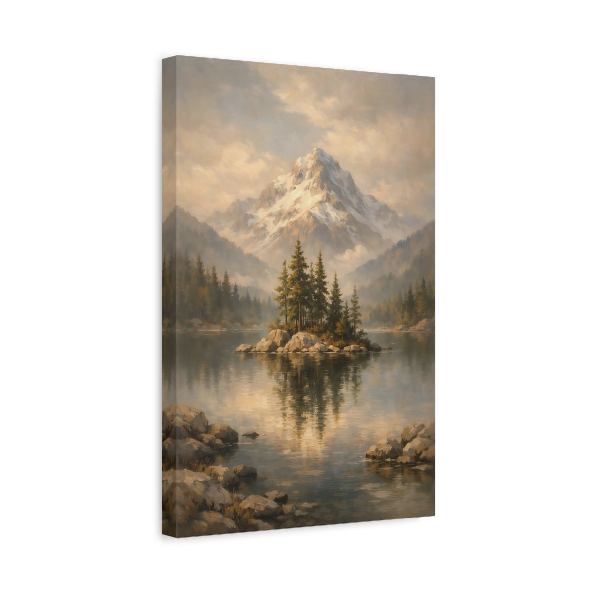 Side Mockup 4. Nature Mountain Lake Mountain Lake Landscape shown as stretched canvas wall art
