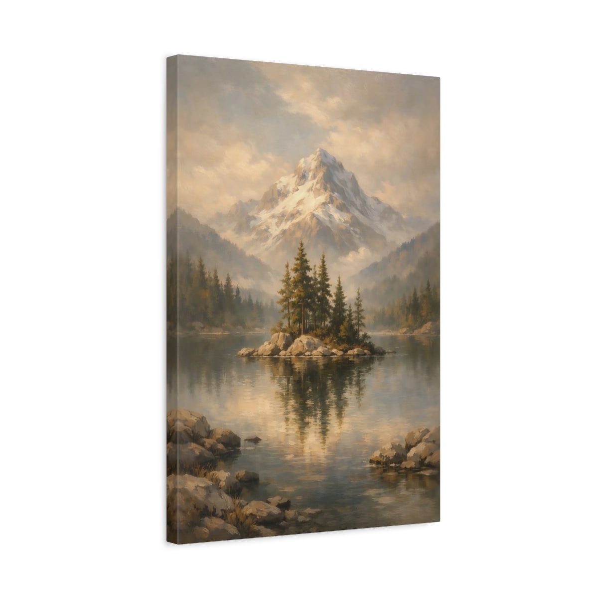 Side Mockup 3. Nature Mountain Lake Mountain Lake Landscape shown as stretched canvas wall art