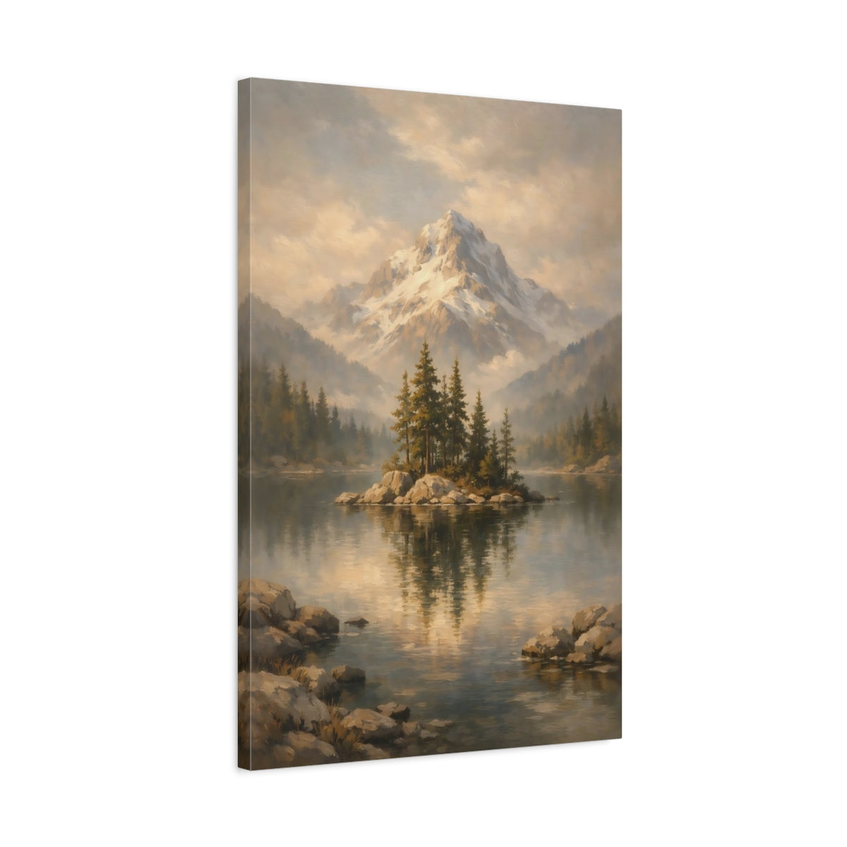 Side Mockup 2. Nature Mountain Lake Mountain Lake Landscape shown as stretched canvas wall art