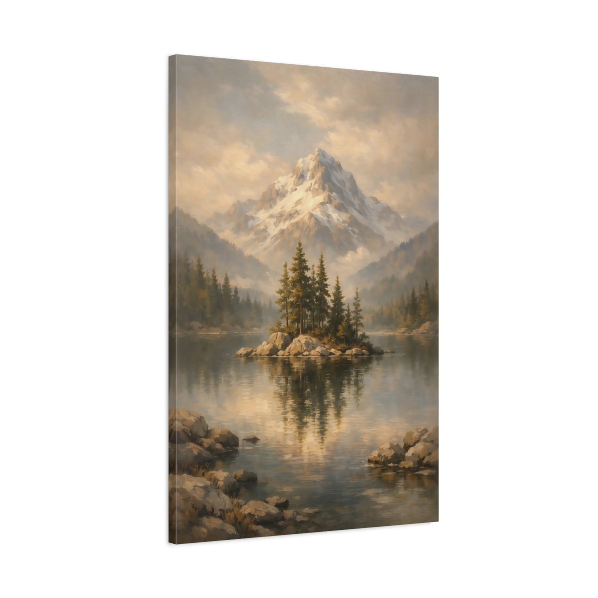 Side Mockup 1. Nature Mountain Lake Mountain Lake Landscape shown as stretched canvas wall art