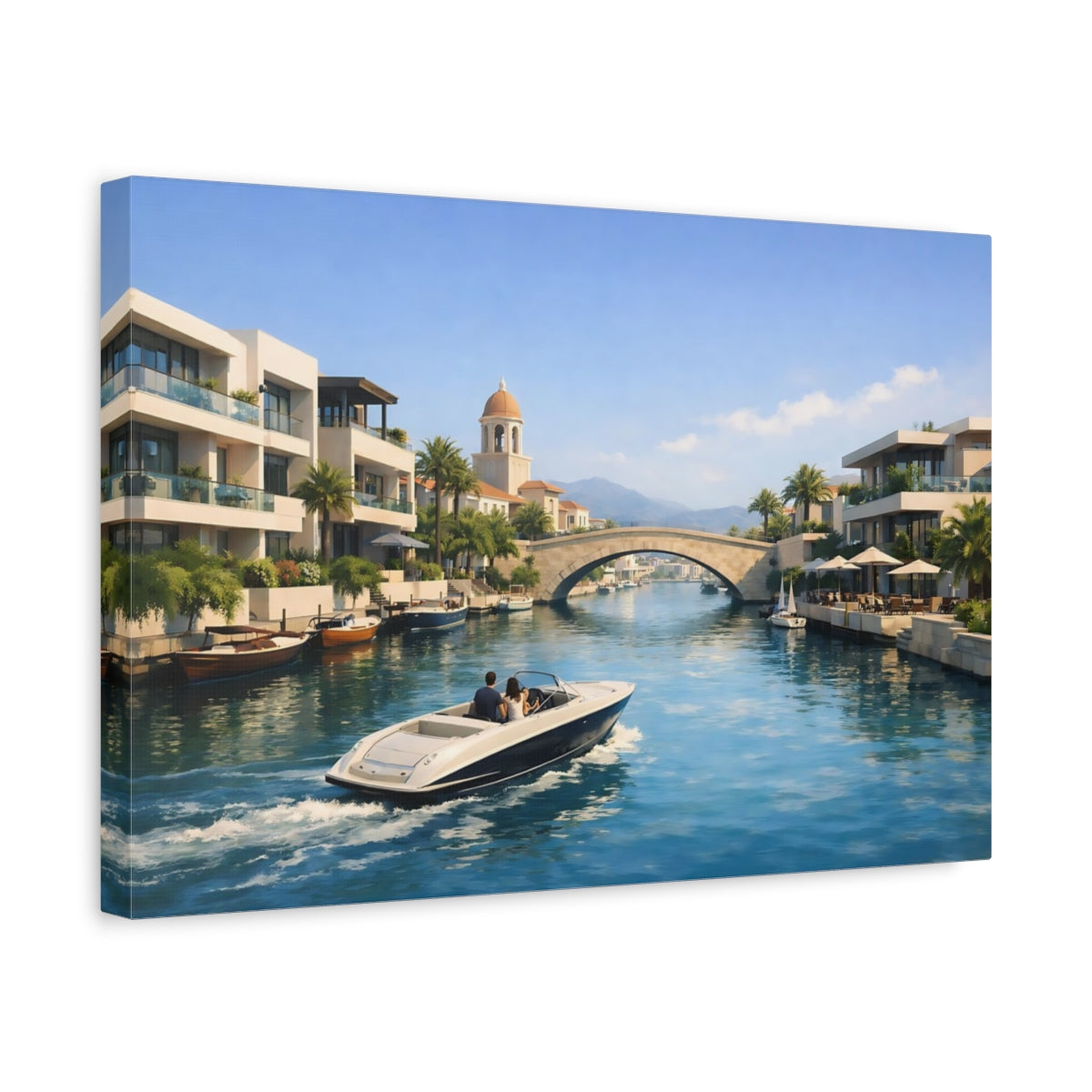 Contemporary Mediterranean Canal Town Nature - Canvas Wall Art Print
