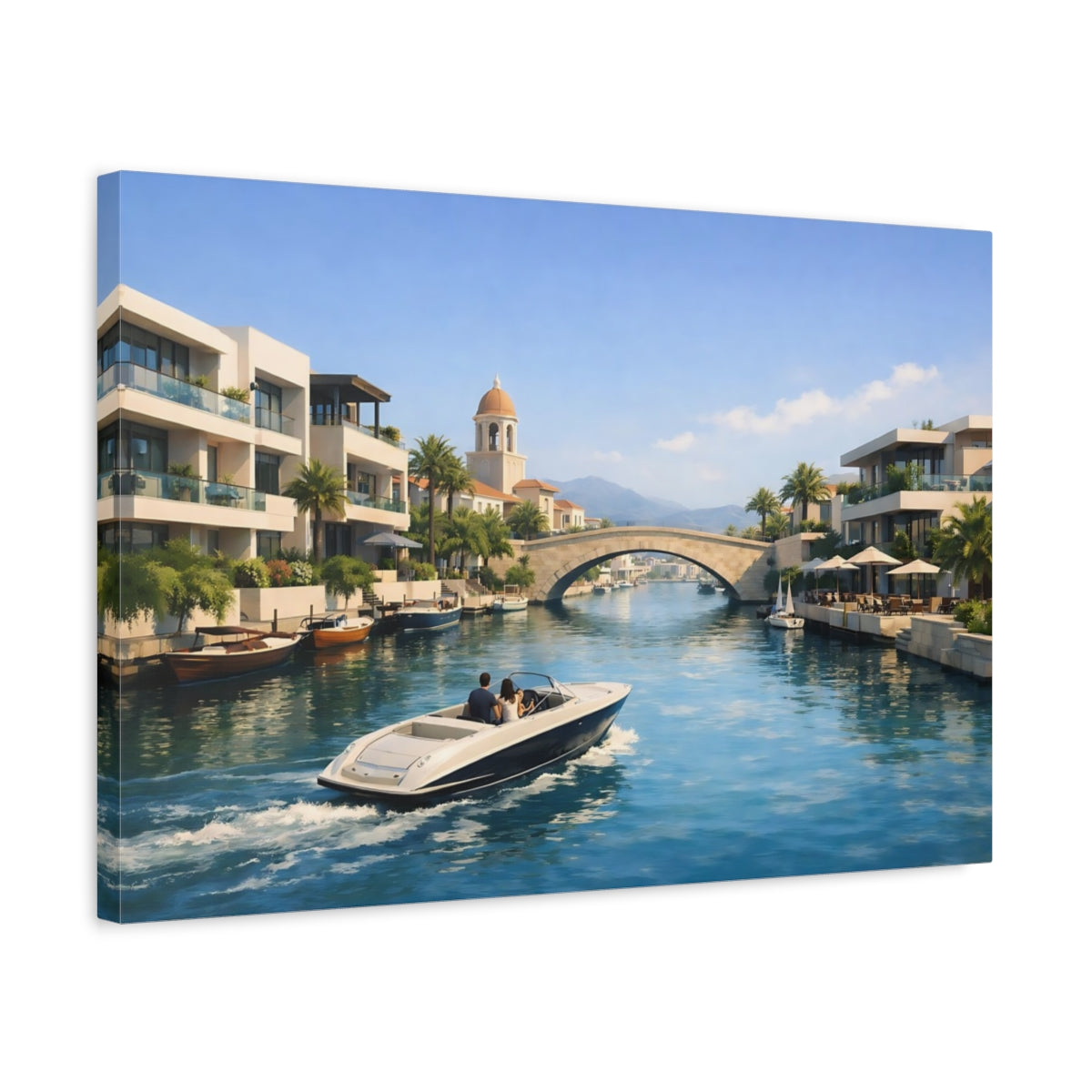 Contemporary Mediterranean Canal Town Nature - Canvas Wall Art Print
