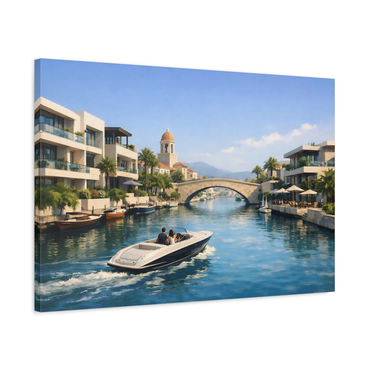 Contemporary Mediterranean Canal Town Nature - Canvas Wall Art Print