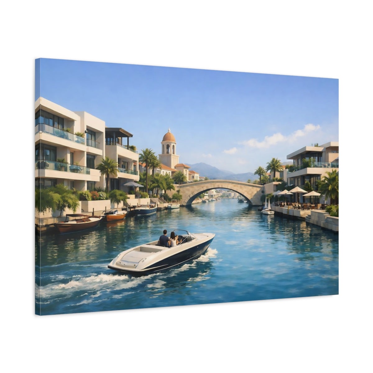 Contemporary Mediterranean Canal Town Nature - Canvas Wall Art Print