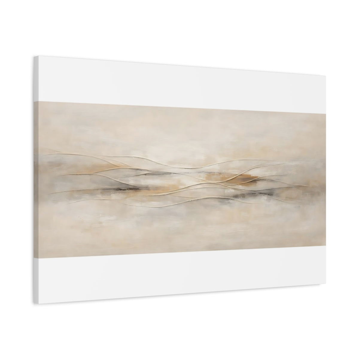 Side Mockup 1. Neutral Textured Abstract With Carved Lines shown as stretched canvas wall art
